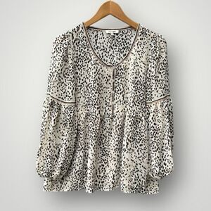 Max Studio Cream and Black Dotted Peasant Blouse